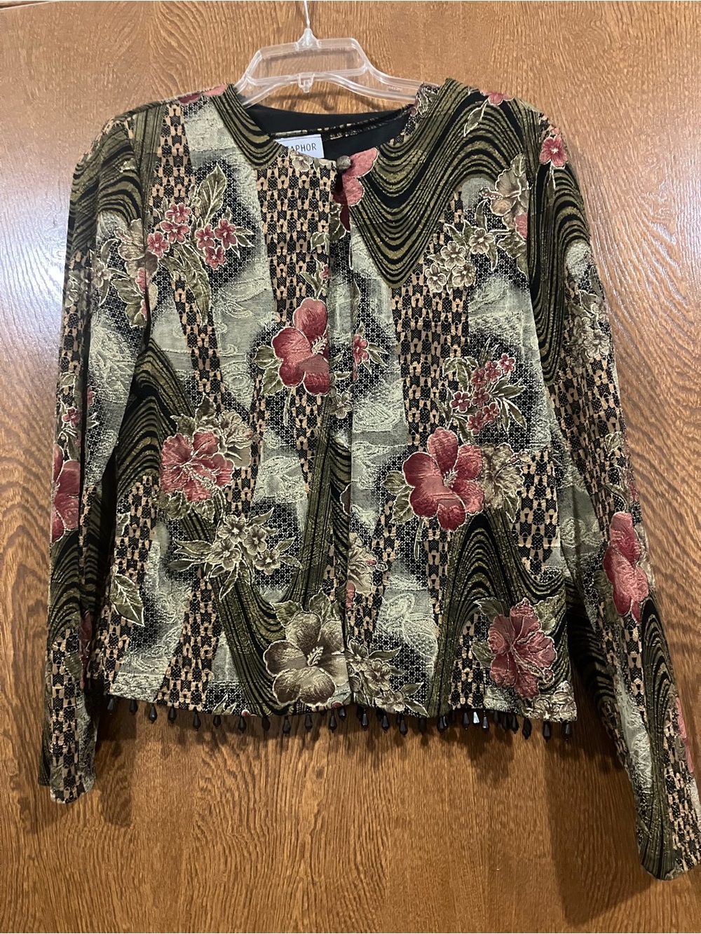 Metaphor Olive & Rust Floral Beaded-Hem Blazer & Shell